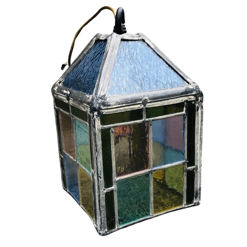 40 - Vintage Stained Lead Glass Porch Light in the coach lamp manner