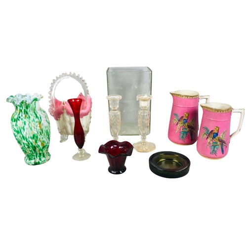 62 - Collection of Items including large Glass Square Vase, Decorative Glass Vase with Ruffled Rim Etc.