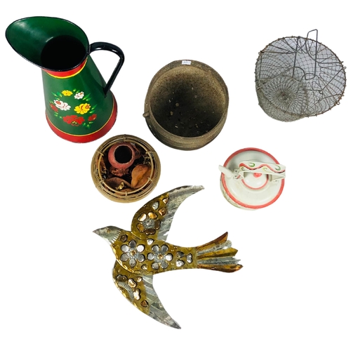 63 - Collection of Items including Bargeware Jug, Cast Metal Gypsy Pot, Etc.