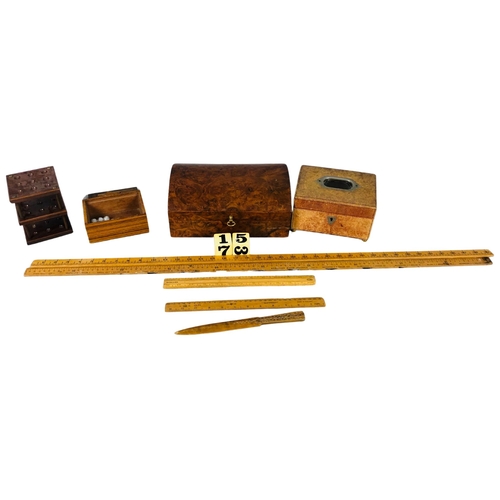 65 - Collection of Wood Items including Three Tier Solitaire Game, Wooden Rulers Etc.