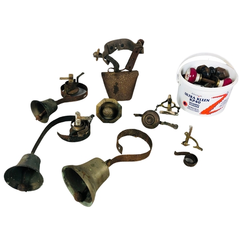 75 - Collection of Door Bells, Cow Bell and Door Handles Hardware Etc