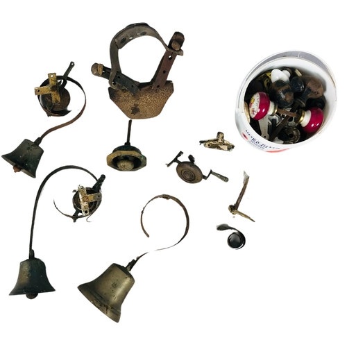 75 - Collection of Door Bells, Cow Bell and Door Handles Hardware Etc