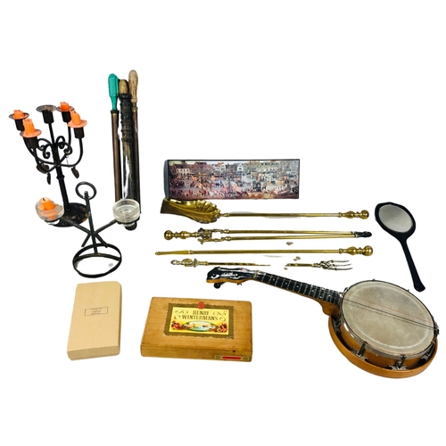 76 - Collectable Items including Banjo, Wooden Truncheon, Ebony Hand Mirror Etc