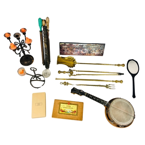 76 - Collectable Items including Banjo, Wooden Truncheon, Ebony Hand Mirror Etc