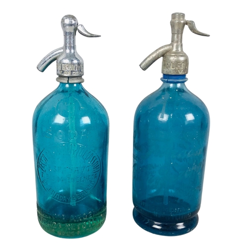 83 - 2 x Blue Soda Syphon Bottles Industria Argentina 1Lt