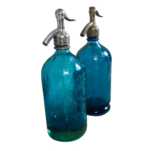 83 - 2 x Blue Soda Syphon Bottles Industria Argentina 1Lt