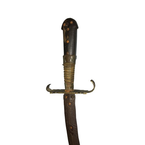 384 - Antique Indonesian Kris Dagger, Chased ornamental Blade and a Half wire bound Wooden Handle.