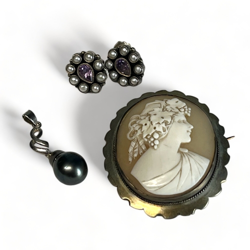 367 - A collection of vintage jewellery. Including a pair of marked 925, purple stone & pearl  earring... 