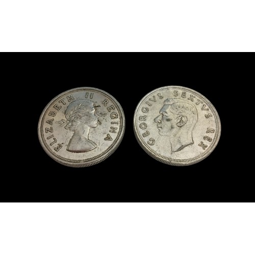 282 - Silver 5 Shilling South African Coins x 2. 1952 George IV - Weight 28.3g1953 Elizabeth II Springbok ... 