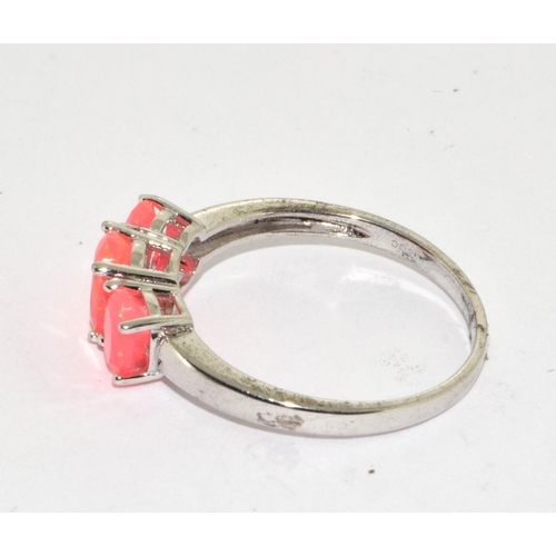 203 - 925 silver ladies 3 stone pink opaline ring approx size R