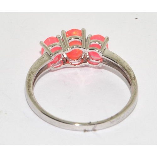 203 - 925 silver ladies 3 stone pink opaline ring approx size R