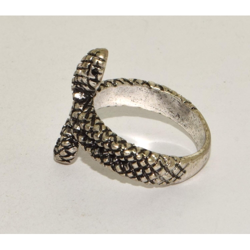 210 - White metal ladies Snake ring size R