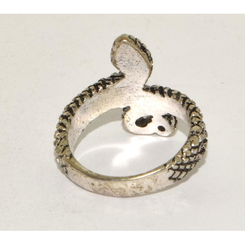 210 - White metal ladies Snake ring size R