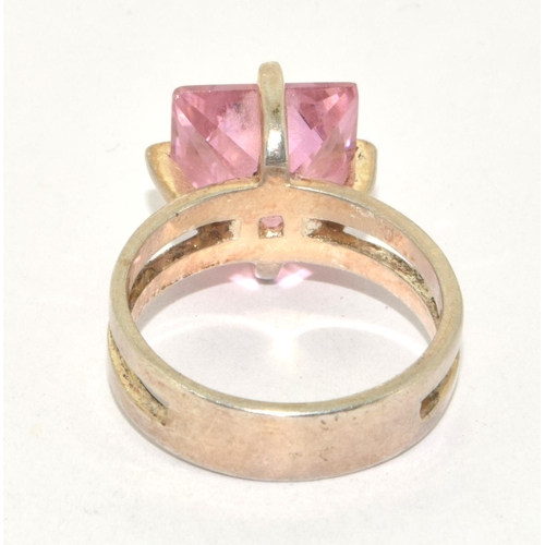 211 - 925 silver ladies Pink Tourmaline large square head ring size R