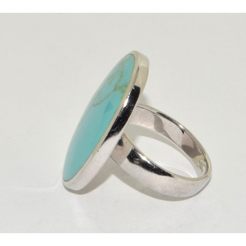 257 - Large oval 925 silver Turquoise ring size Q