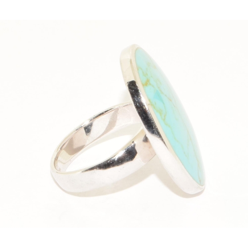 257 - Large oval 925 silver Turquoise ring size Q