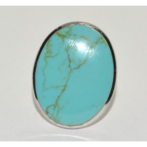 257 - Large oval 925 silver Turquoise ring size Q