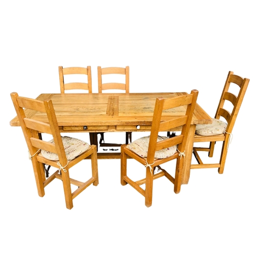 1 - Solid Oak Refectory Dining Room Table having 2 drawers to one side on the central section.  Five Rus... 