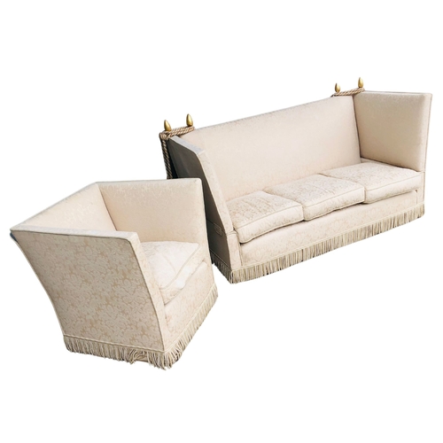 13 - 20th Century Knole Design Drop Arm Two Seater Sofa with One Seater Armchair. Upholstered in champagn... 