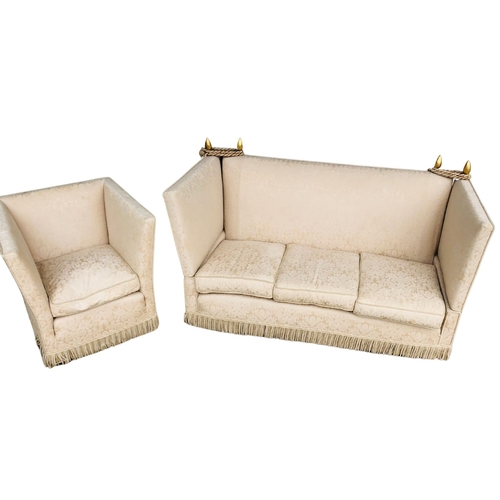 13 - 20th Century Knole Design Drop Arm Two Seater Sofa with One Seater Armchair. Upholstered in champagn... 