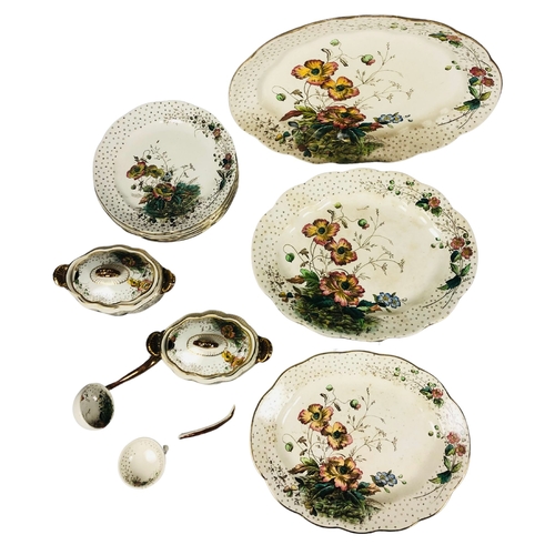 43 - SH & Sons Poppy design Late 19th C  3 servine plates and 2 tureens with lids & original spoo... 