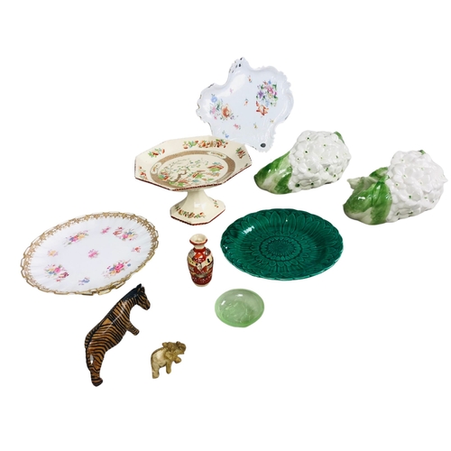 45 - Collection of various ceramics to include pair of wall pockets and a green Wedgwood chrysanthemum pl... 