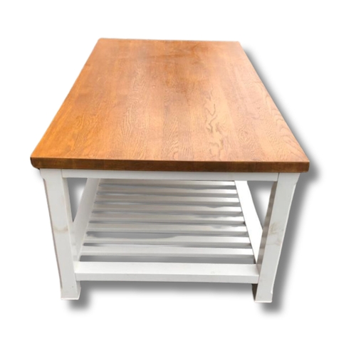 334 - Oak Top Coffee table with slatted wooden shelf