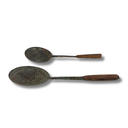 337 - Two Iron Chestnut Roasting Spoons with Wooden Handles