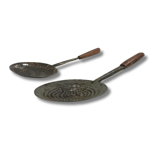 337 - Two Iron Chestnut Roasting Spoons with Wooden Handles