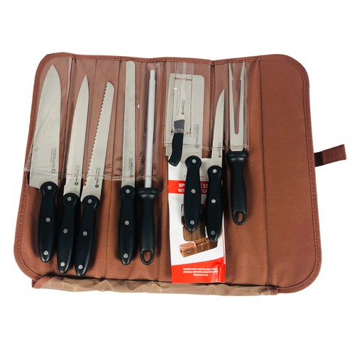 351 - 9pcs chef kitchen knife set in a fold up carry bag ref 5