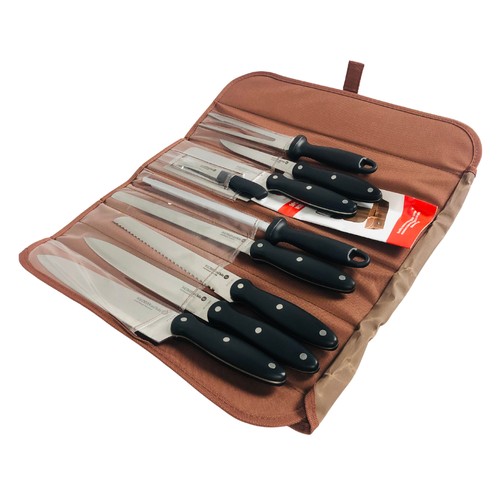 351 - 9pcs chef kitchen knife set in a fold up carry bag ref 5