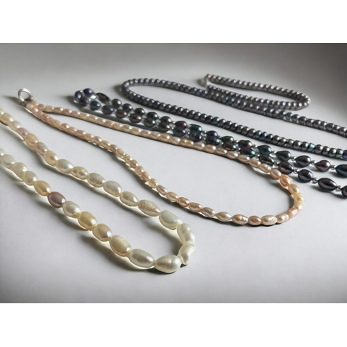 377 - Four strings of Pearl necklaces and one similar bracelet.