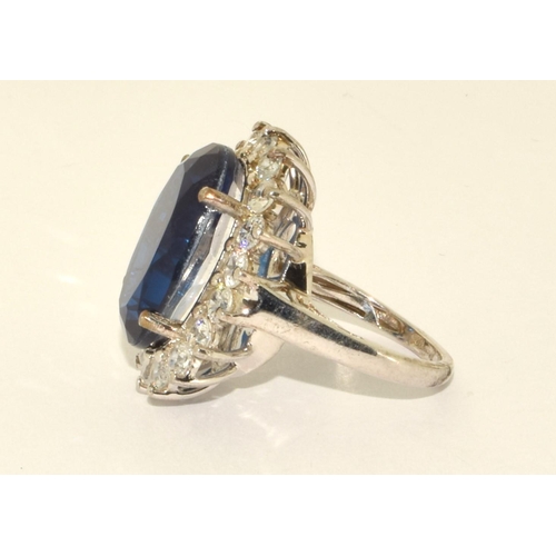 425 - 925 silver large oval Diana style halo design cocktail ring in a claw cage setting size L