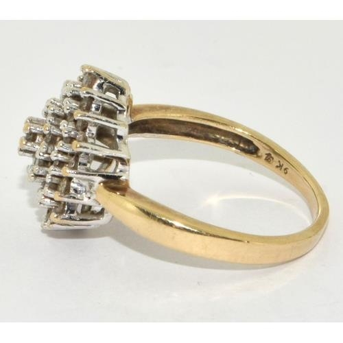 268 - 9ct Gold Diamond Large Cluster Ring. Approx 0.5ct. Size P