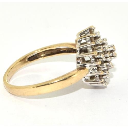 268 - 9ct Gold Diamond Large Cluster Ring. Approx 0.5ct. Size P