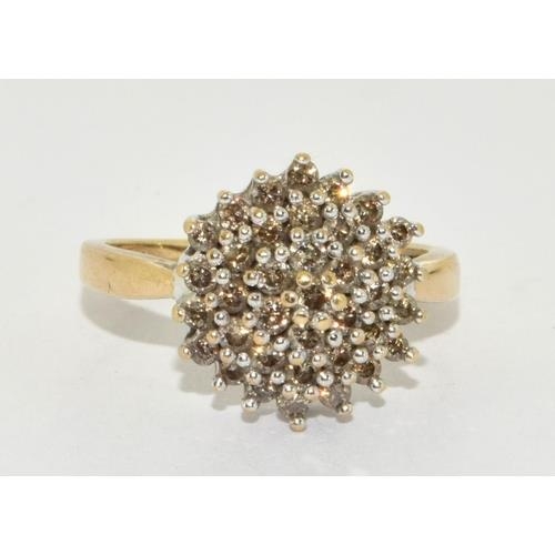 268 - 9ct Gold Diamond Large Cluster Ring. Approx 0.5ct. Size P