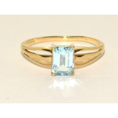 265 - 9ct gold ladies Aquamarine ring size O