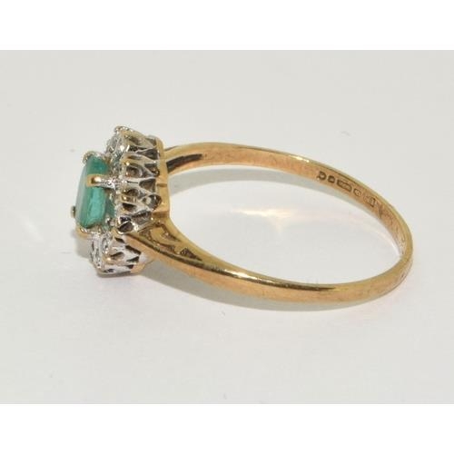 273 - 9ct gold ladies Emerald and Diamond cluster ring size P