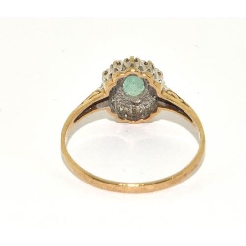 273 - 9ct gold ladies Emerald and Diamond cluster ring size P