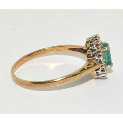 273 - 9ct gold ladies Emerald and Diamond cluster ring size P