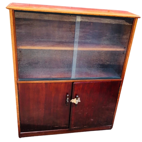 2 - Mid Century Cabinet/Bookcase with glass sliding doors. With tortoiseshell style Bakelite handlesH 12... 