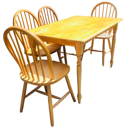 10 - Modern Beech Table and 4  Ercol style Windsor chairs. Approx H 75, x L 121 x W 75cm