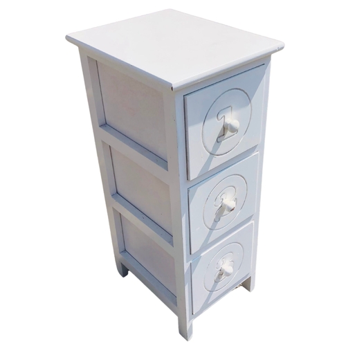 15 - Small white painted narrow floor standing Chest of 3 Drawers