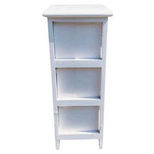 15 - Small white painted narrow floor standing Chest of 3 Drawers