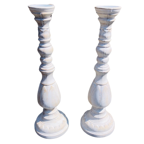 17 - Large Resin Candle holders white painted in the Indian style Height 63.5cm