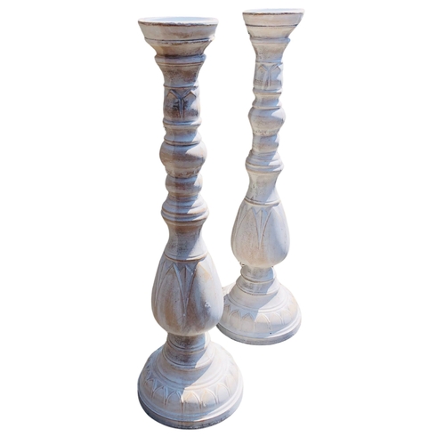 17 - Large Resin Candle holders white painted in the Indian style Height 63.5cm