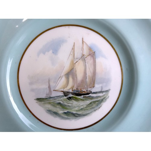 469 - A set of six Royal Crown Derby cabinet plates.By W.E.J. Dean.Each depicting a hand painted sail boat... 