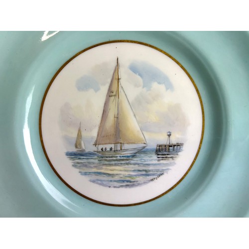 469 - A set of six Royal Crown Derby cabinet plates.By W.E.J. Dean.Each depicting a hand painted sail boat... 