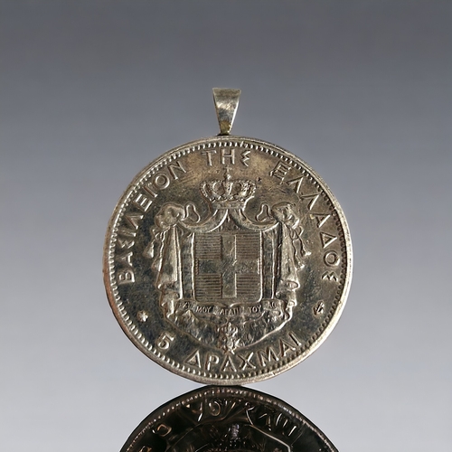 748 - An 1875 silver Greek 5 Drachma coin.Mounted as a pendant.