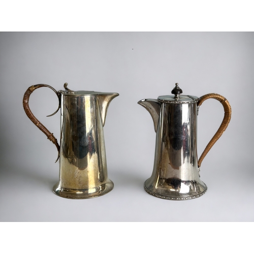 740 - A collection of four Christopher Dresser style tea & chocolate pots.Bamboo bound handles. Exampl... 